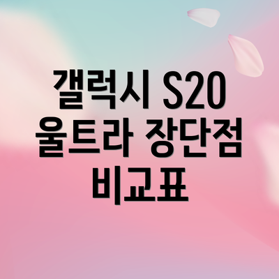 갤럭시 S20 울트라 장단점 비교표