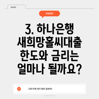 3. 하나은행 새희망홀씨대출 한도와 금리는 얼마나 될까요?
